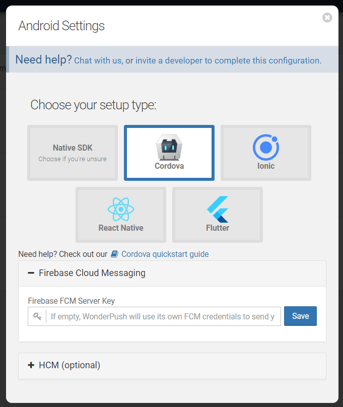 WonderPush Cordova Settings